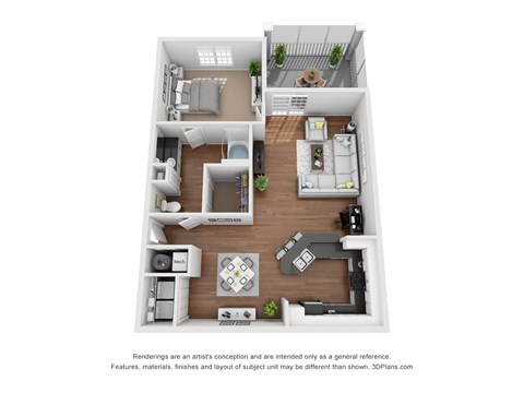 Floor plan for 1 bed, 1 bath, 829 sqft